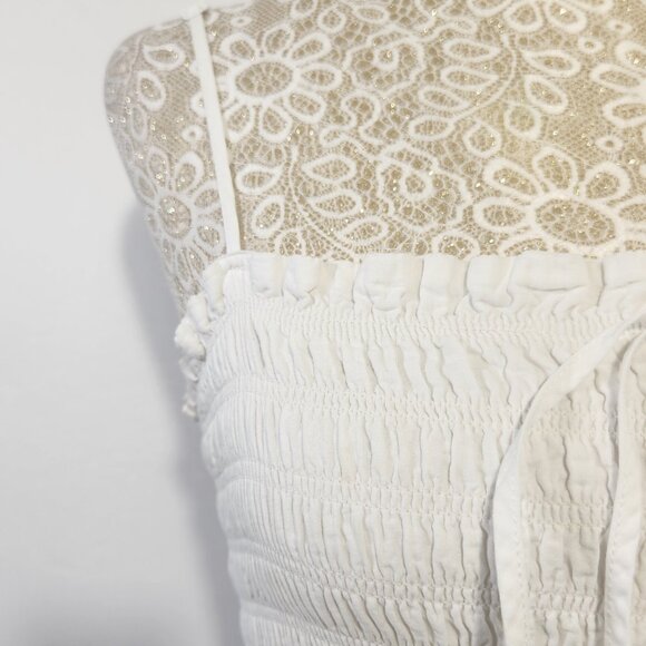 Forever 21 Size Small White Embroidered Ruched Tulle Hem Smocked Midi Dress - Picture 5 of 16